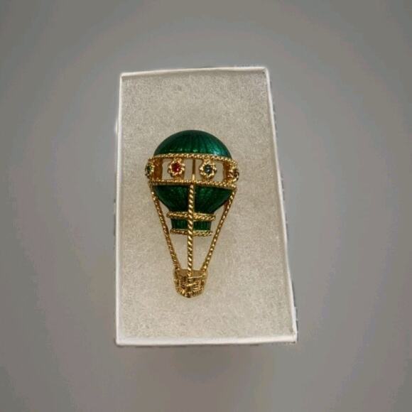 Swarovski Sign Emerald Green Enamel ,Crystal Rhinestone Hot Air Balloon Brooch - Picture 2 of 3